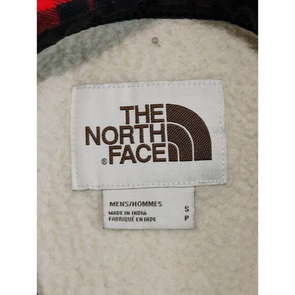 The North Face Sherpa Lined Flannel Shirt Jacket Button Up Plaid Red Mens Small - Picture 3 of 6